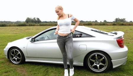 Abril Sports Car and Tight Outfit