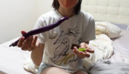 Inserting vegetables in pussy before cooking