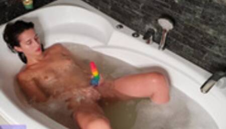 She Shaves her Legs in the Bathroom and Fucks herself with a Rubber Dick