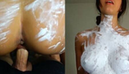 Art Student with Body Paint makes Professor Cum inside