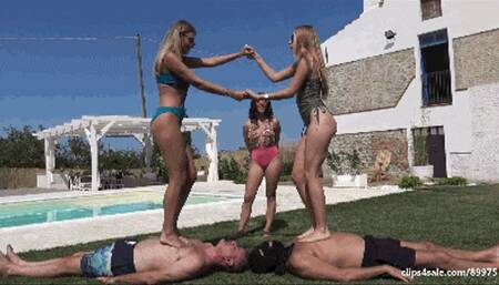 GABRIELLA, MARIANNA & SOPHIE - Holidays in the villa - BRUTAL trampling, face standing, foot domination