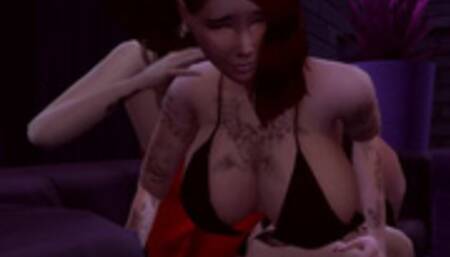 Two Lesbian Girls Lick Pussies in the VIP Area of a Nightclub, they are very Hot - SHA