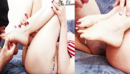 Ms Lilium - Amateur Persian footJOB - فوتجاب متفاوت ایرانی - لیسیدن پاهای لیلی و ریختن آبکیر روی پاش