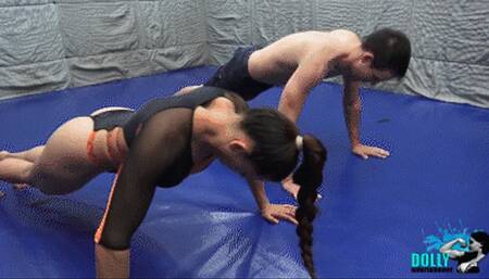 Hard scissors after pushup and legwrestling challenge