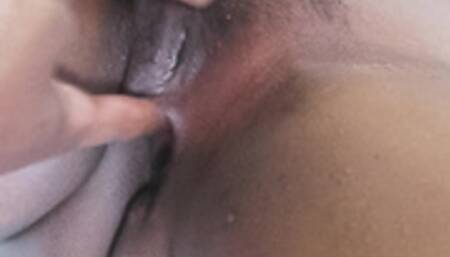 Ebony lesbian cums on double fingering asshole and black pussy