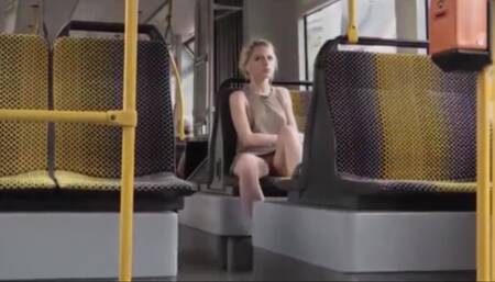 Amazing Blonde in Bus (downblouse and upskirt no pantie)