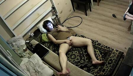 Hot MILF chilling on her couch exposed to ip camera