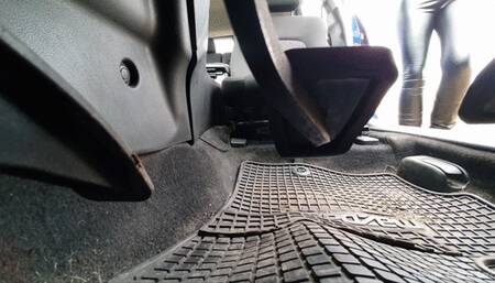 Driving in Buffalo Boots Shiny Leggings Under Pedal Mazda