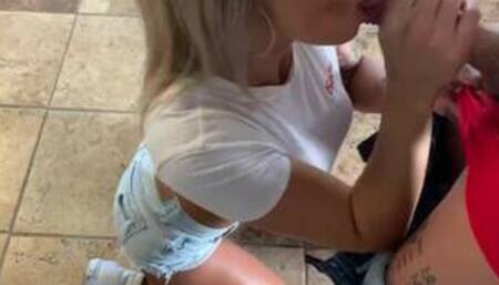 Fit Girl In Daisy Dukes Swallows Co-Worker At Her Job: Amateur Mandy FoXXX