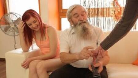 Stud catches daddy fingering his girl and quickly joins them