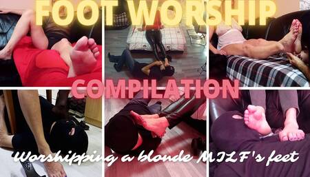 Foot worship compilation. Worshipping a blonde MILF's feet