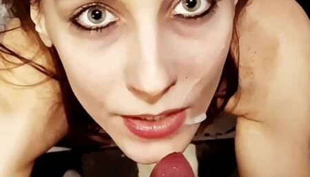 My stepsister wanted to taste dick for the first time. I gave her some cum in mouth too