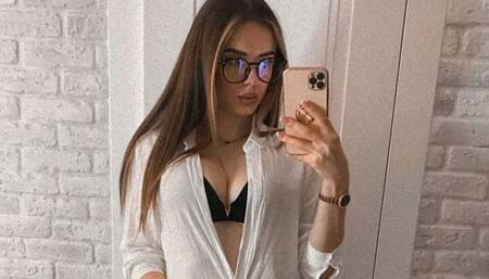 Naughty secretary Christina Ray plays with herself during dinner time