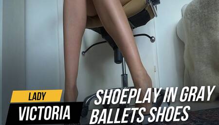 Shoeplay gray ballet flats shoes and foot sniffing