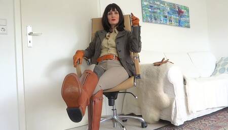 Riding mistress nipple play and cum on boots