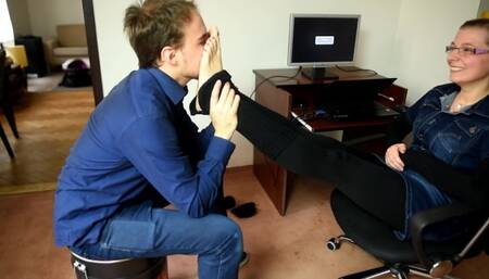 Employee with Sexy Feet being Inspected (employee Feet, Workplace Foot Worship, Office Feet, Soles)