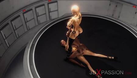 Secrets of Area 51. 3d Dickgirl Androids Plays with a Sexy Ebony in the Lab