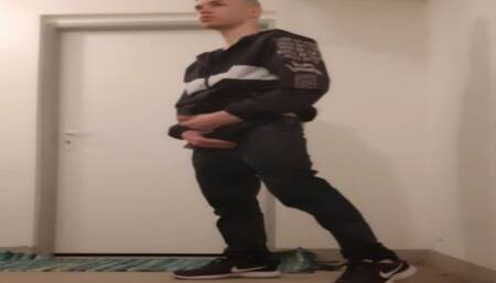 Jerking off in apartment building corridor