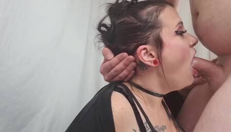 Hot slut gags on deepthroat cumshot