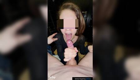 Risky sex in a coffee shop cum in mouth