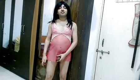 Sexy sissy crossdresser femboy Sweet Lollipop in designer lingerie and pantie.