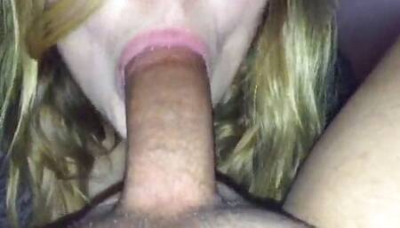Cute blonde headed wife sucking long hard dick & licking balls taking mouth full of cum swallowing