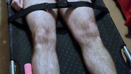 Bound to my bed with medical restraints gagged with a tight ball gag with vet wrap wound over the top already for my edging, polishing and post orgasm torment demonstration - CAM 1