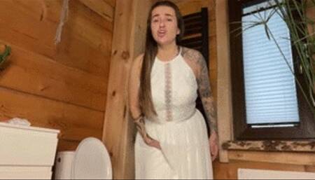 in a wedding dress