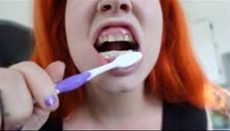 Brushing Teeth and Tongue in Natural Light