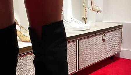 Shopping in micro skirt