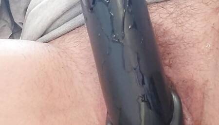 munichgold's long labia pussy pisses on xxl dildo