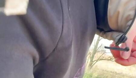 Walking with hole in my pants with dick out