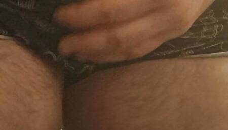 stroking my small penis in shorts