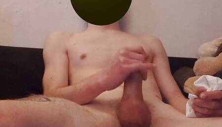 very horny and hot, twink jerks himself off till he's experiencing an extremely intense cumshot!