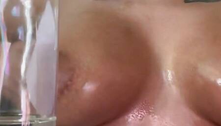 Naughty girl plays with baby oil