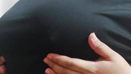 Fat girl with big tits playing with her new sex toy with nipple clamps