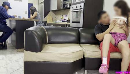 Beautiful Girl is Fucked by her own Old Man in Front of his Representatives