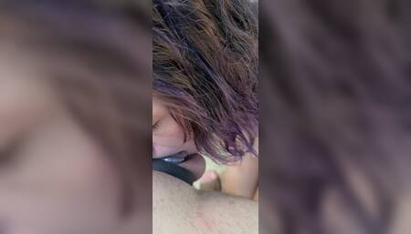 Thick Pineapple babe swallows load she drains from my massive cock outside on the porch  in daylight and doesn't care