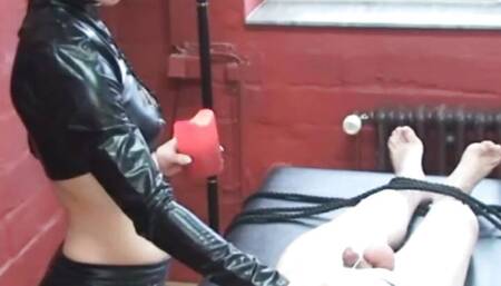 German BDSM - Skinny Mistress make slave guy pain