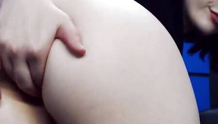 Anal fingering and footjob for a huge dildo from hot and sexy brunette
