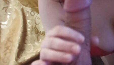Hot wife does blowjob and gets cum in her mouth