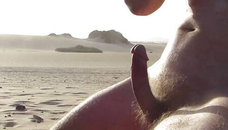 Sensual wank on public beach