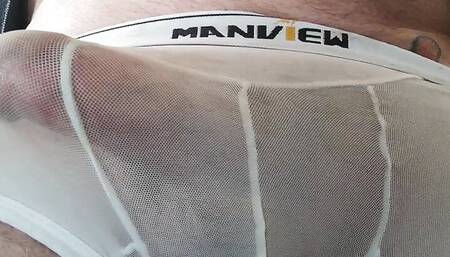 Cock in underwear with creamy cum load