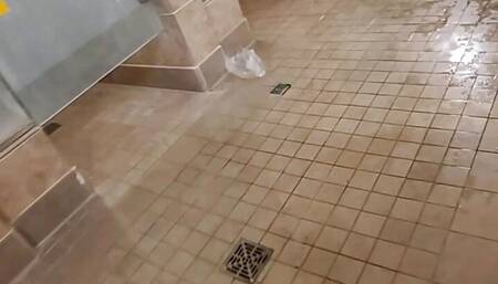 Very Risky Gym locker and shower play with people around.