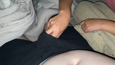 Using One Finger to Tease His Frenulum to a Huge Cumshot