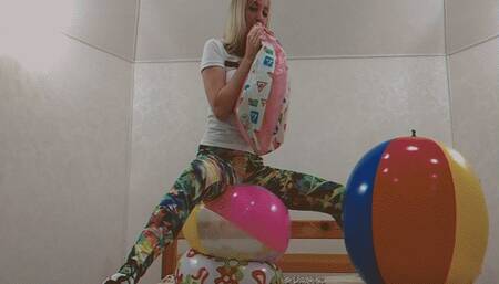 Alla inflates four rare beach balls with her mouth!!!