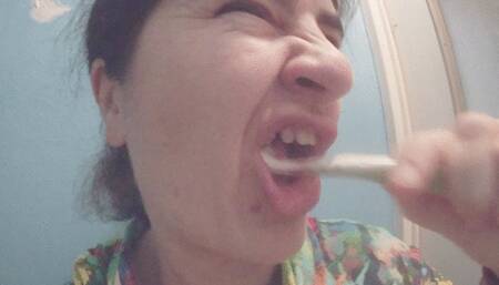 Toothbrushing, water is splashing