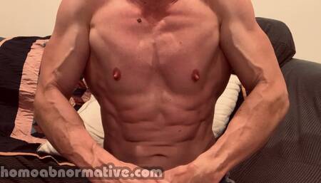 Flexing my Striated Muscles and Punching My Abs (with Pec Punching, Nipple Play, Jerking Off) HD