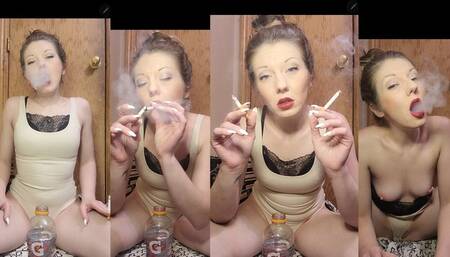 Intimate snipe-lit smoking 2 at once + smokers cough