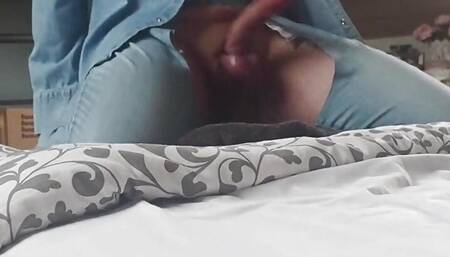 Jeans fetish anal dildo cum